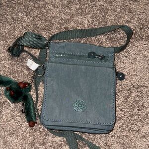 Green Kipling Crossbody Bag with Monkey Keychain